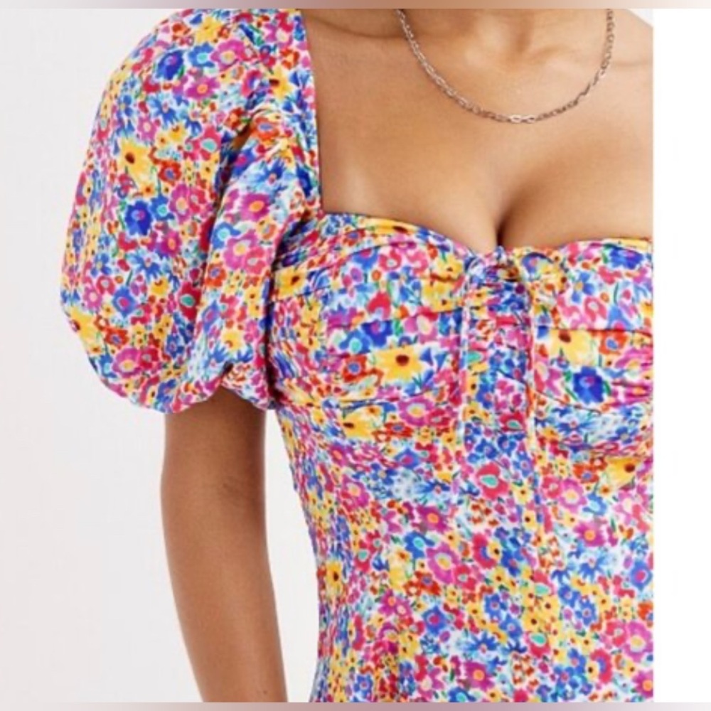 For Love and Lemons - Satin Floral Puff Sleeve Dress